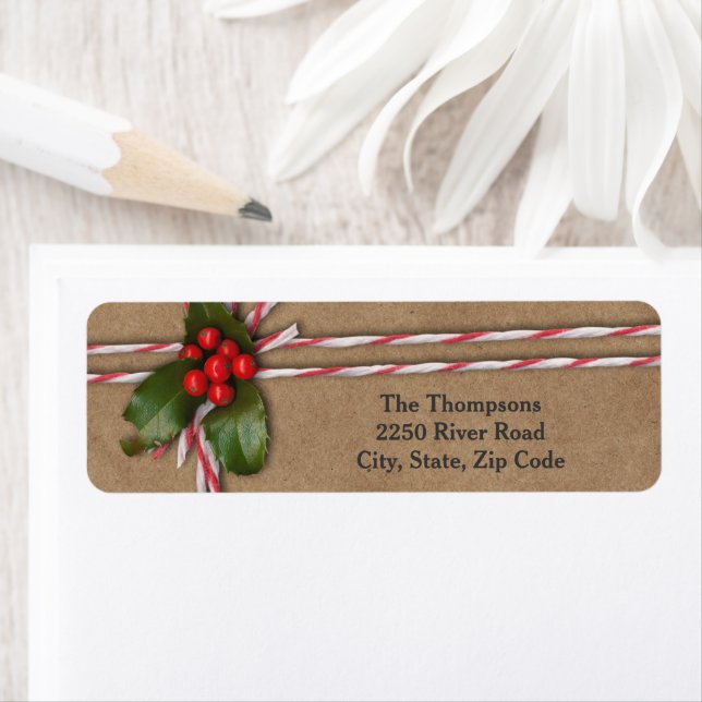 Rustic Christmas Kraft Paper with Holly Berries Label (Insitu)