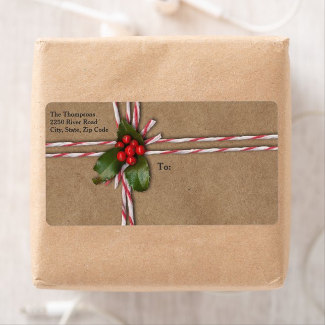 Rustic Christmas Kraft Paper with Holly Berries Label (Insitu)