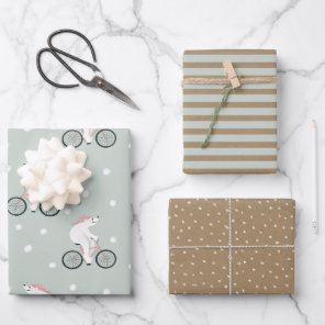 Rustic Christmas Kraft Whimsical Winter Polar Bear Wrapping Paper Sheets