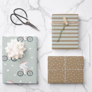 Rustic Christmas Kraft Whimsical Winter Polar Bear Wrapping Paper Sheets
