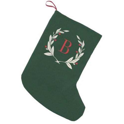 Rustic Christmas Laurel Wreath Monogram Small Christmas Stocking