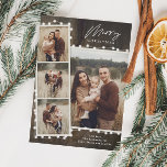Rustic Christmas Lights 4 Photo Collage Holiday Card<br><div class="desc">A Rustic Christmas Lights 4 Photo Collage Holiday Card with wood background and script greeting. Click the personalize button to customize this design with your photos and details.</div>