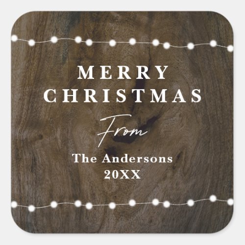 Rustic Christmas Lights Merry Christmas Gift  Square Sticker