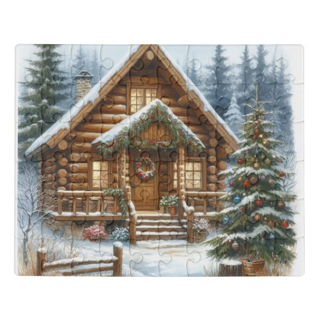 Rustic Christmas Log Cabin  Jigsaw Puzzle (Puzzle Horizontal)