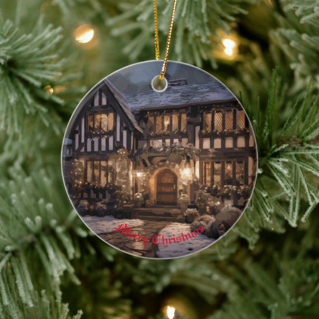 Rustic Christmas Magic Ceramic Ornament (Tree)