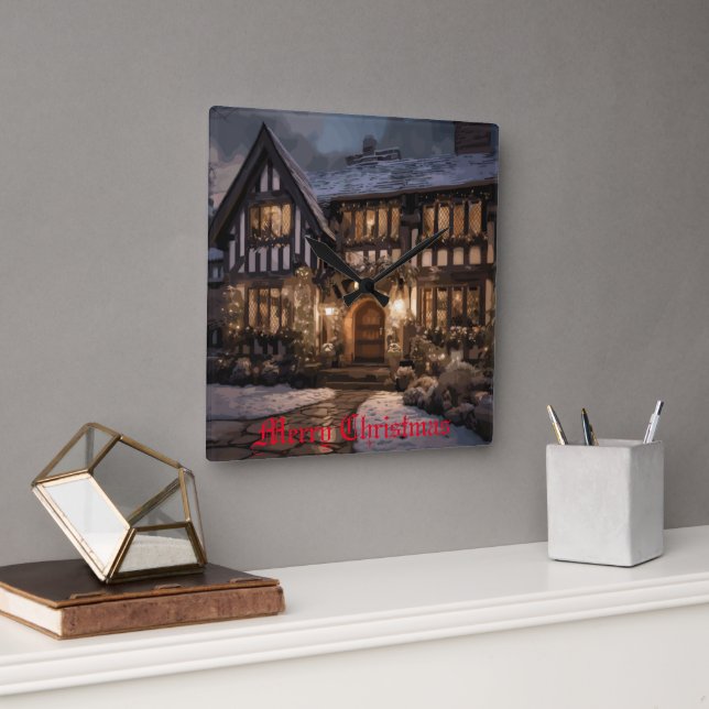 Rustic Christmas Magic Square Wall Clock (Office)