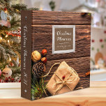 Rustic Christmas Memories Wood Script 3 Ring Binder<br><div class="desc">Keep your holiday photos and memorabilia organized with this rustic Christmas Memories binder. The cover design features a flat lay photo of pine cones, nuts, cinnamon sticks, and a parcel wrapped with twine on a dark brown wood background . Customize the cover and spine with the text of your choice...</div>
