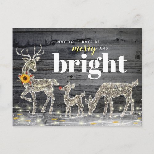 Rustic Christmas Merry and Bright Holiday Reindeer Postcard