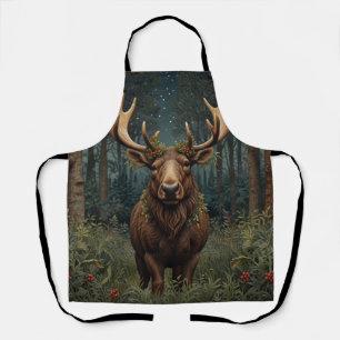 Rustic Christmas moose deer boho woodland forest  Apron