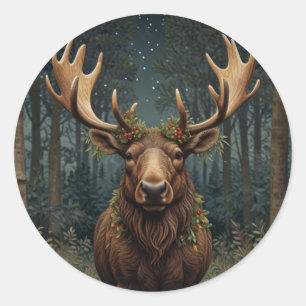 Rustic Christmas moose deer boho woodland forest Classic Round Sticker