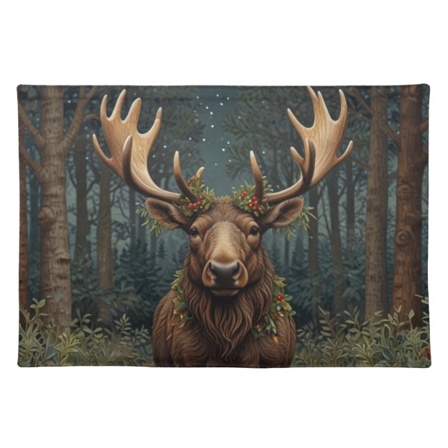 Rustic Christmas moose deer boho woodland forest  Cloth Placemat (Front)