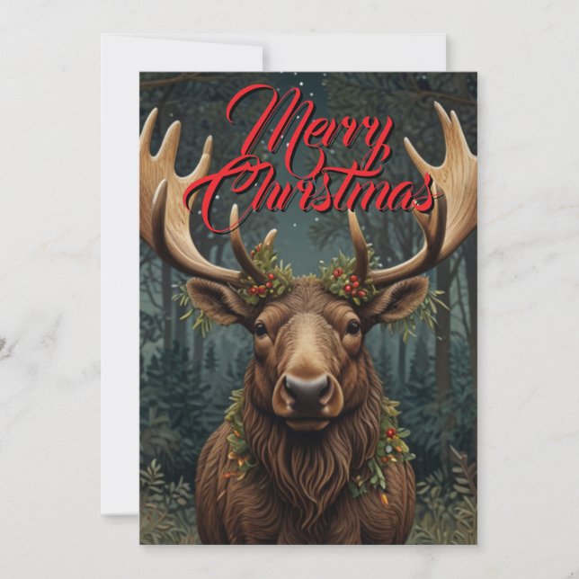 Rustic Christmas moose deer boho woodland forest  Invitation (Front)