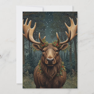 Rustic Christmas moose deer boho woodland forest Invitation