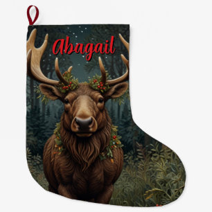 Rustic Christmas moose deer boho woodland forest Large Christmas Stocking
