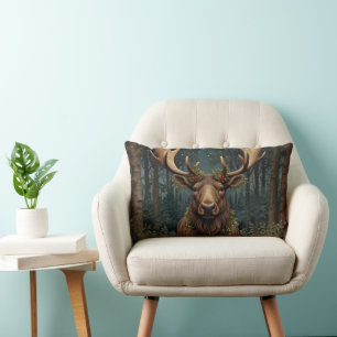 Rustic Christmas moose deer boho woodland forest Lumbar Pillow