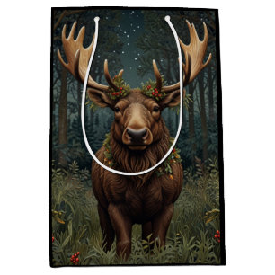 Rustic Christmas moose deer boho woodland forest  Medium Gift Bag