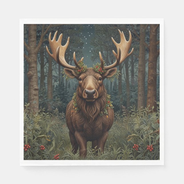 Rustic Christmas moose deer boho woodland forest  Napkins (Front)