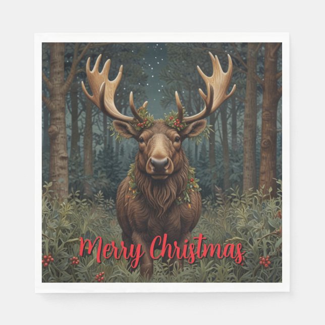 Rustic Christmas moose deer boho woodland forest  Napkins (Front)