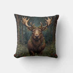 Rustic Christmas moose deer boho woodland forest Throw Pillow