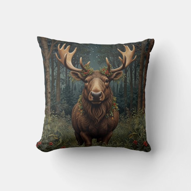 Rustic Christmas moose deer boho woodland forest  Throw Pillow (Front)