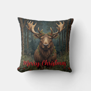 Rustic Christmas moose deer boho woodland forest  Throw Pillow
