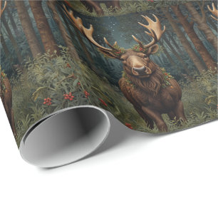 Rustic Christmas moose deer boho woodland forest  Wrapping Paper