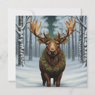 Rustic Christmas moose winter woodland forest  Holiday Card