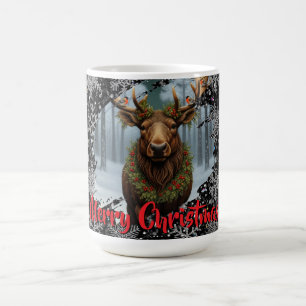 Rustic Christmas moose winter woodland forest snow Coffee Mug