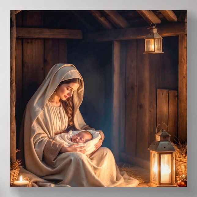 Rustic Christmas Nativity Scene Holiday Acrylic Photo Tile (Front Set)