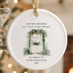 Rustic Christmas New Home Ceramic Ornament<br><div class="desc">Celebrate your special milestone with our "Our First Christmas in Our New Home" ceramic ornament. This beautifully crafted ornament features a charming rustic door design, symbolizing new beginnings and cherished memories. Personalize it with your address and the year to create a unique keepsake that will adorn your tree for years...</div>