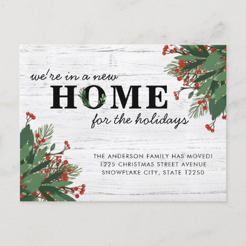 Rustic Christmas New Home for the Holidays Moving Announcement Postcard