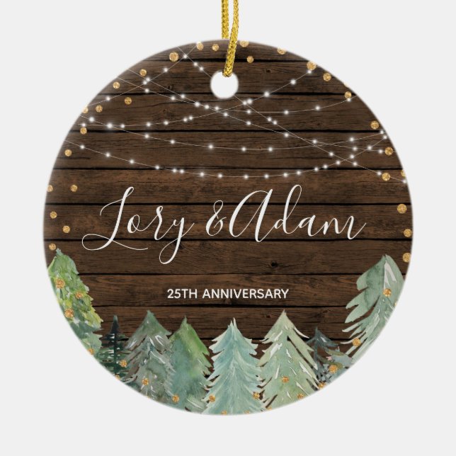 Rustic Christmas Ornament for Wedding Anniversary (Front)