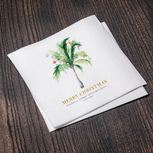 Rustic Christmas Palm Tree Watercolor Paper Napkins
