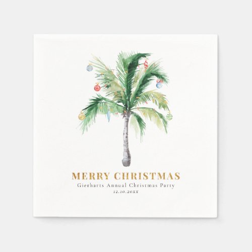 Rustic Christmas Palm Tree Watercolor Paper Napkins
