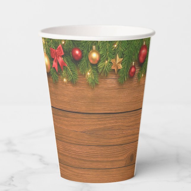 Rustic Christmas Paper Cups – Festive Holiday (Front)