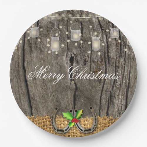 Rustic Christmas Paper Plate barn board horseshoes