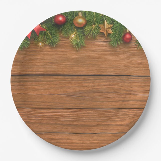 Rustic Christmas Paper Plate – Festive Holiday (Front)