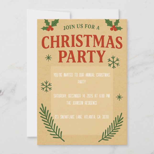 Rustic Christmas Party Invitation  (Front)