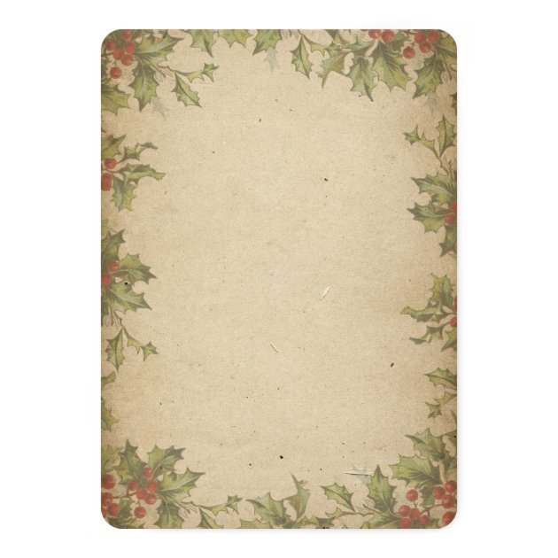 Rustic Christmas Party Vintage Holly Wreath Border Invitation