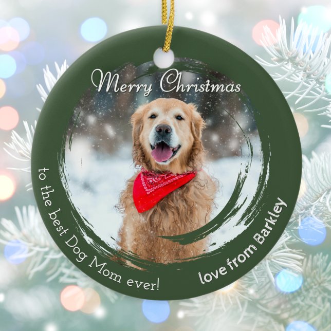 Rustic Christmas Pet Photo Ornament for Dog Mom (A Christmas ornament for 'the best Dog Mom ever!' to personalize with a pet photo and pet's name)