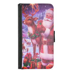Rustic Christmas phone case- Santa Claus and Re Samsung Galaxy S5 Wallet Case