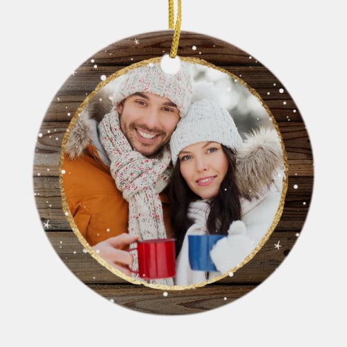 Rustic Christmas Photo Ornaments  Gold Wood