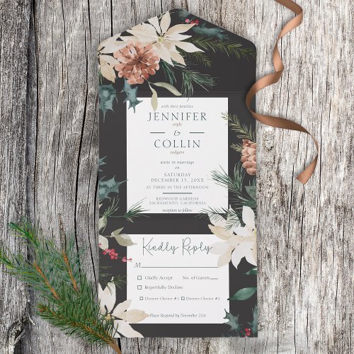 Rustic Christmas Pine Black Dinner All In One Invitation