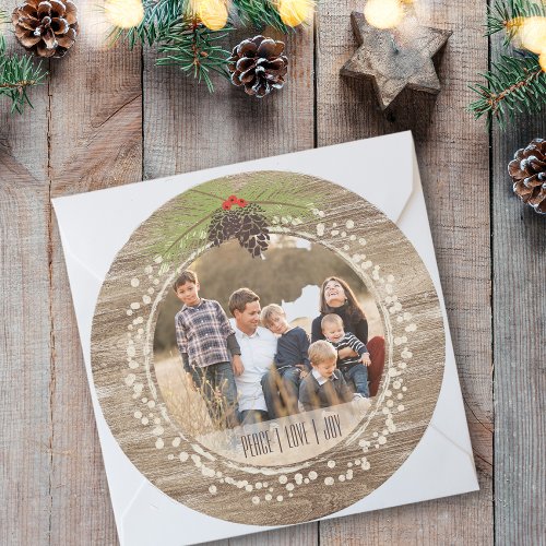 Rustic Christmas Pine Branch Peace Love  Joy Holiday Card