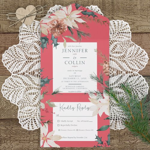 Rustic Christmas Pine Red Dinner All In One Invitation