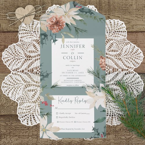 Rustic Christmas Pine Sage Green Dinner All In One Invitation