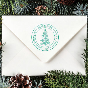 Rustic Christmas Pine Tree Return Address Round Rubber Stamp