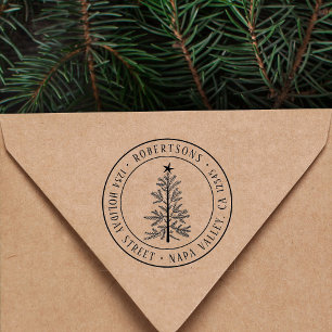 Rustic Christmas Pine Tree Return Address Round Self-inking Stamp
