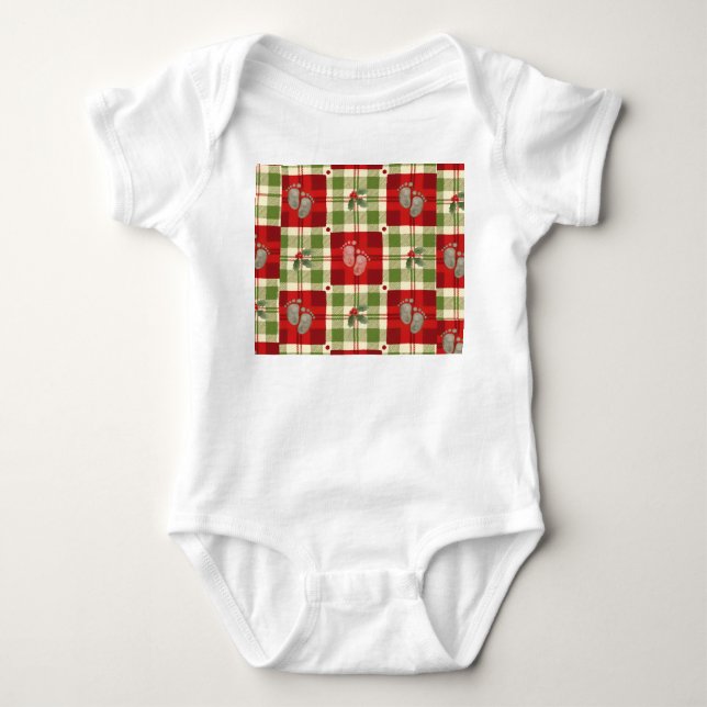 Rustic Christmas Plaid Baby Outfit – Farmhouse Baby Bodysuit (Front)