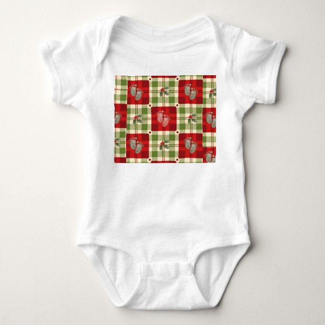 Rustic Christmas Plaid Baby Outfit – Farmhouse Bodysuit (Front)